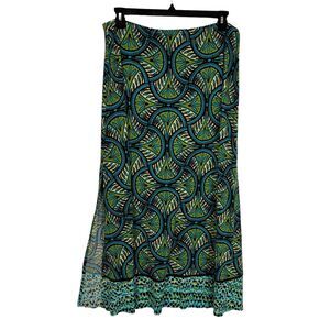 Bisou Bisou Green Blue Print Maxi Skirt Women’s XL